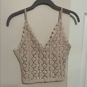 NWOT Beige Floral Crochet Lace Top